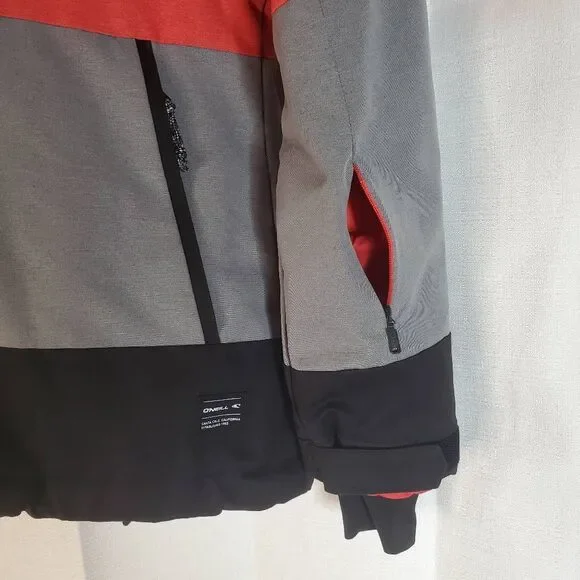 Oneill Black Poppy Red Colorblock Zip Up Seashell Snowboarding Jacket Size Large